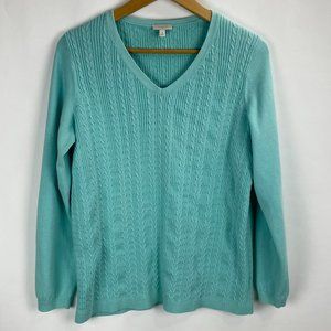 Talbots V-Neck Cable Blue Knit Sweater
